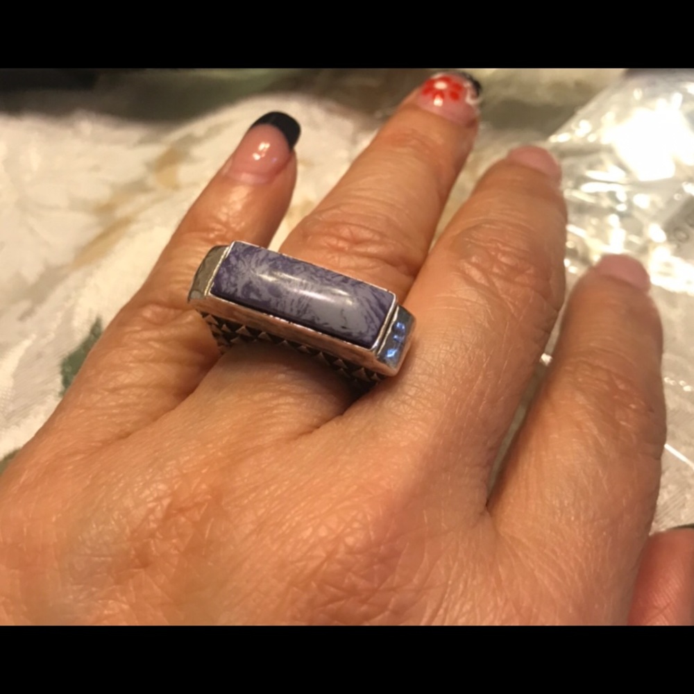 Dian Malouf Agate stone sterling silver ring